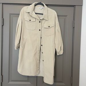 Cream Long Corduroy Button Down Jacket